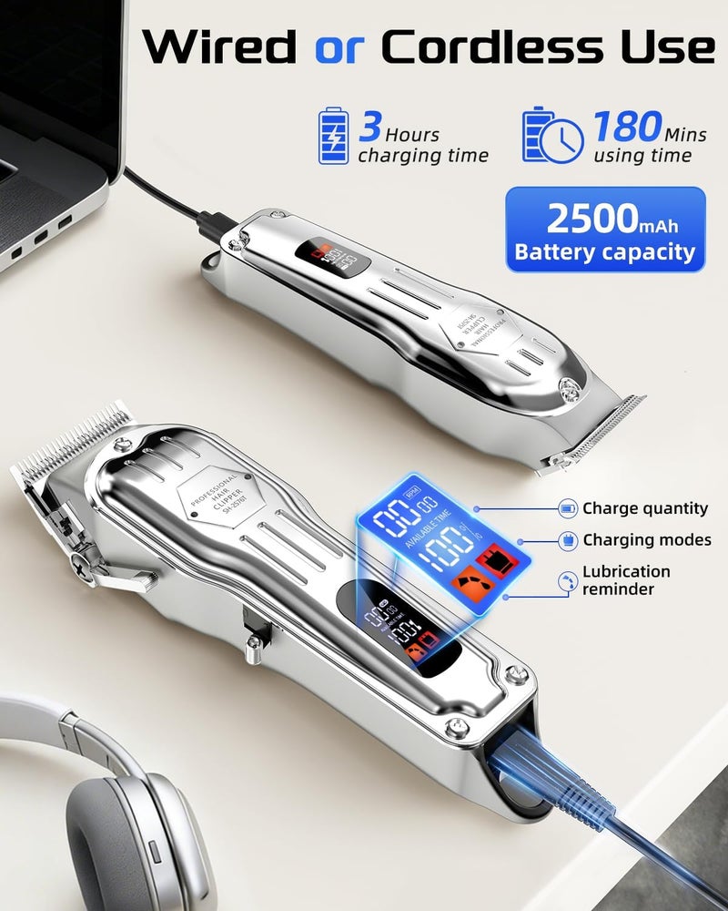 KIKIDO Hair Clippers Professional Cordless for Men, Barber Clippers for Hair Cutting Kit, Wireless LCD Display Hair Trimmers Set, Rechargeable Haircut Machine for Family (Sliver) - Image 3