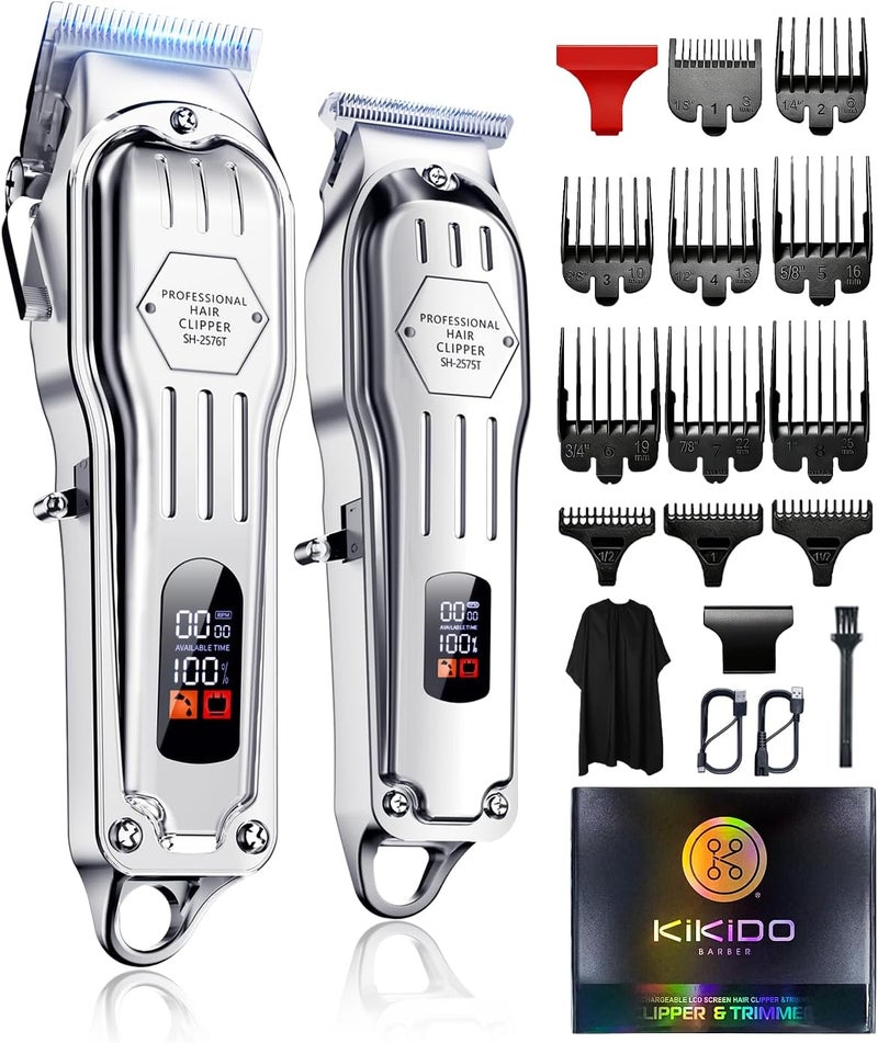 KIKIDO Hair Clippers Professional Cordless for Men, Barber Clippers for Hair Cutting Kit, Wireless LCD Display Hair Trimmers Set, Rechargeable Haircut Machine for Family (Sliver) - Image 1