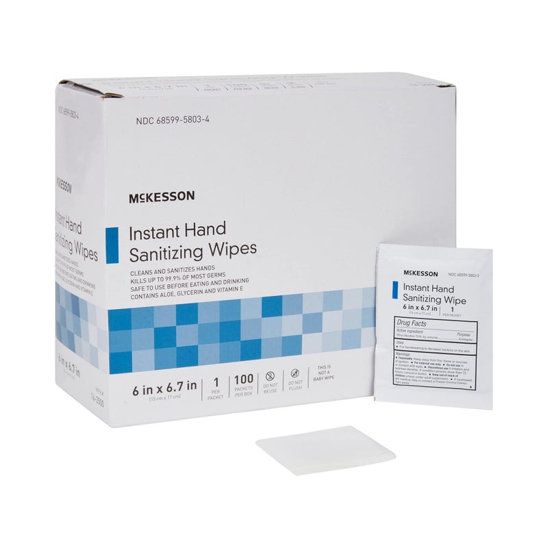 McKesson Hand Sanitizing Wipes 100 Count Alcohol Wipes with Aloe and Vitamin E Travel Individually Wrapped