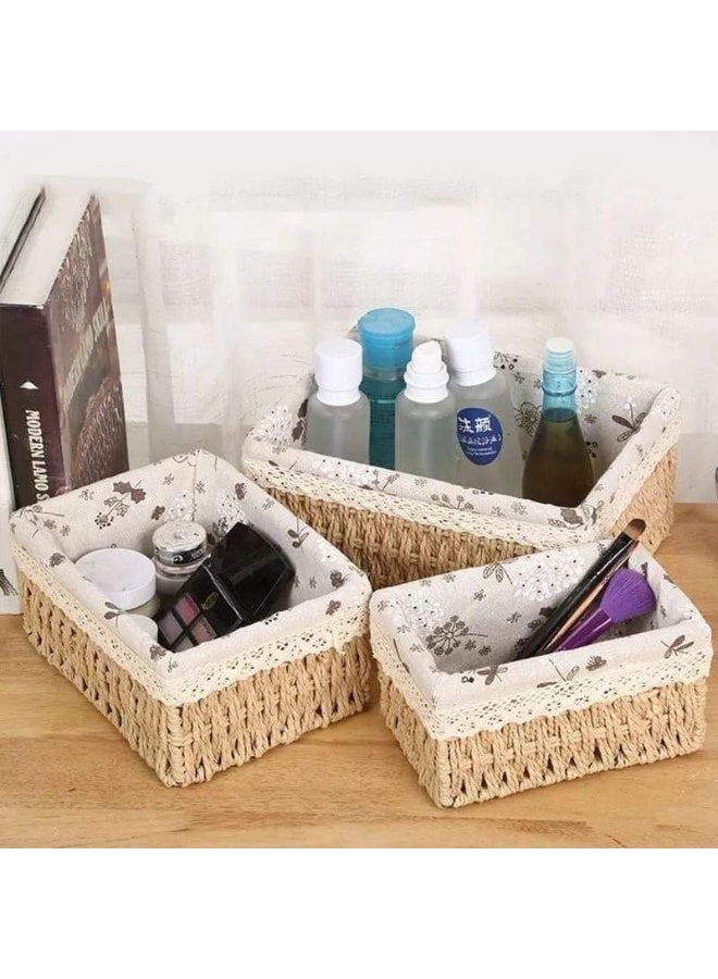 3-piece rattan braided basket set - Image 3