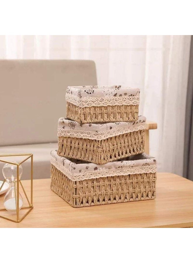 3-piece rattan braided basket set - Image 1