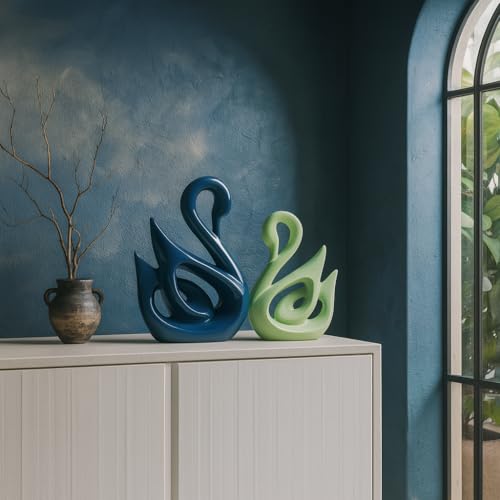 SRJANA Lucky Swan Couple Piano Finish Ceramic Figures for Home Decor (Set of 2 Pc, Large, Navy Blue & Parrot) - Image 3