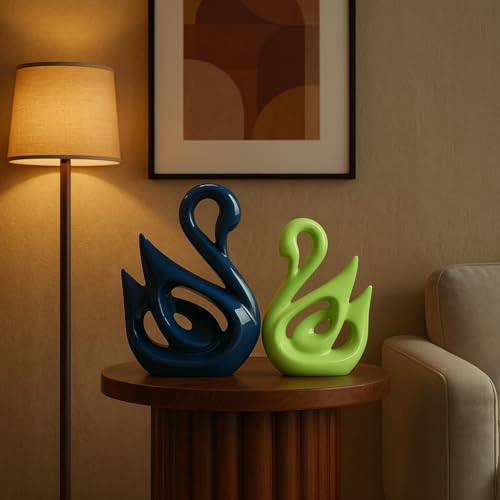 SRJANA Lucky Swan Couple Piano Finish Ceramic Figures for Home Decor (Set of 2 Pc, Large, Navy Blue & Parrot) - Image 5