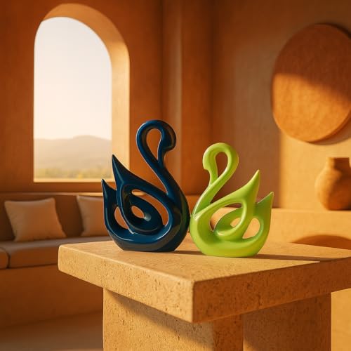SRJANA Lucky Swan Couple Piano Finish Ceramic Figures for Home Decor (Set of 2 Pc, Large, Navy Blue & Parrot) - Image 2