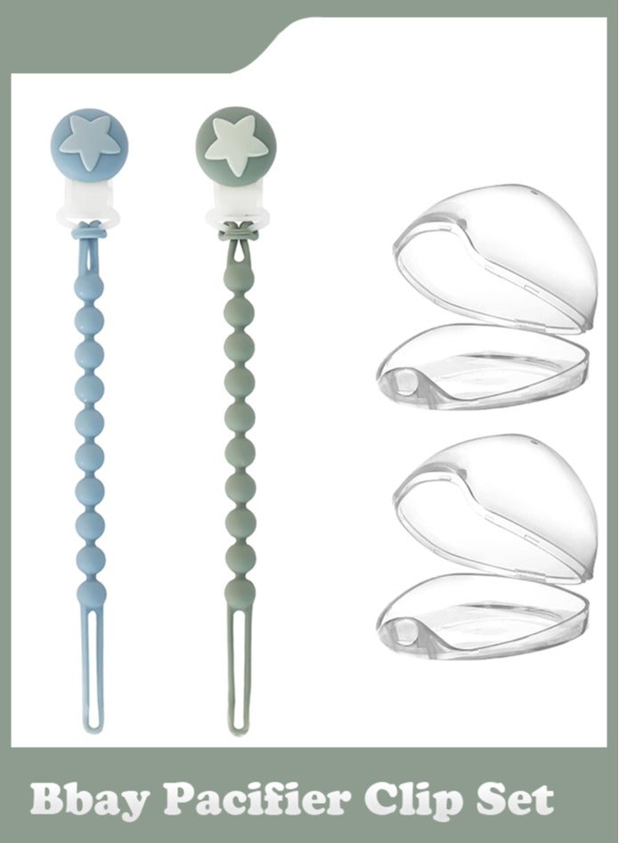 Silicone Pacifier Holder Clip, with Transparent Nipple Case, Pacifier Clip for Baby Boys and Girls, One Piece Design Pacifier Clip Holder, Shower, Newborn Gift (Green+Blue) - Image 1