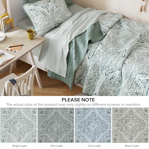 Comfort Spaces Boho Quilt Set Twin Reversible Vermicelli Quilting Twin Size Bed, All Season, Lightweight, Coverlet Winter Layer Bedding, Shams, Gloria, Twin/Twin XL Green 2 Piece - Image 5