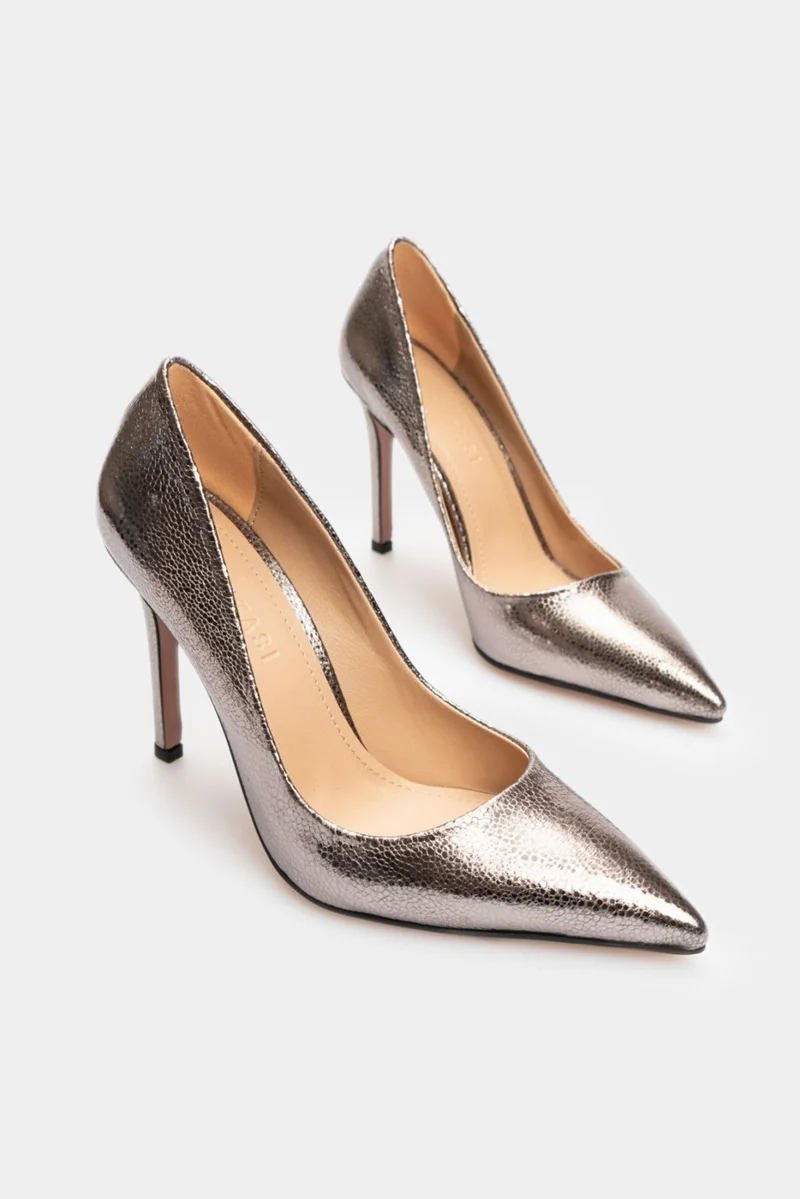 Nişantaşı Shoes Vanessa Platinum Patterned Pointed Toe Women's Stiletto