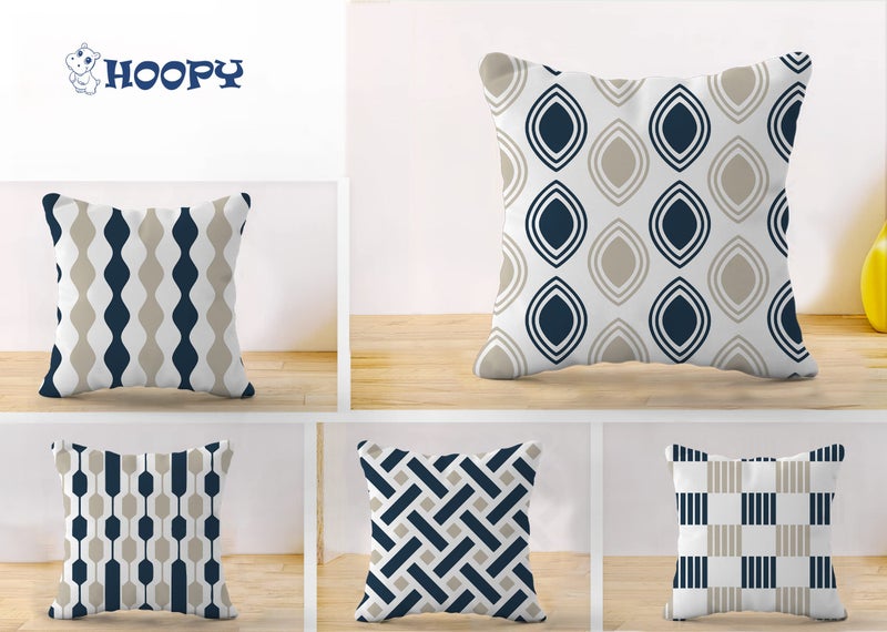 HOOPY Canvas Set of 5 Designer Decorative Throw Pillow/Cushion Covers (16 Inch X 16 Inch, Chain Print), 100 TC,Multicolor - Image 2
