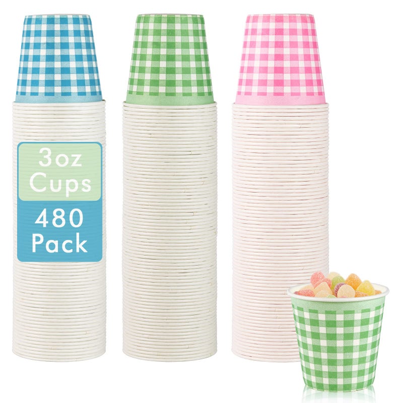 LITOPAK 480 Pack 3 oz Paper Cups Colorful Disposable Bathroom Cups Small Mouthwash Cups Mini Snack Cups and Disposable Paper Cups for Home Bathroom Picnic Party and Events