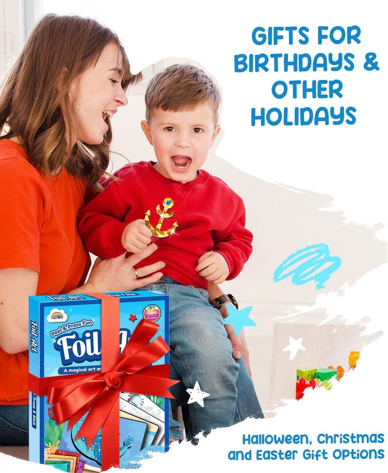 ZMLM Foil Art Kit for Kids - Arts Crafts Fun Mess Free Activity, Gifts for Ages 4 5 6 7 8 9 Girls Boys, Crafts for Kids Creative Birthday Easter Basket Stuffers Gifts Toys (Ocean) - Image 5