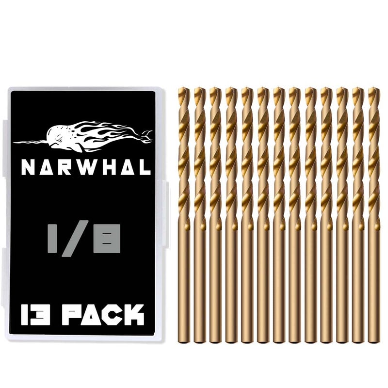 1/8"" Inch Cobalt Drill Bits - 13 Pack Of M35 Cobalt Drill Bits With Storage Case - Perfect Drill Bits For Metal  Hardened & Stainless Steel  Cast Iron  And More!