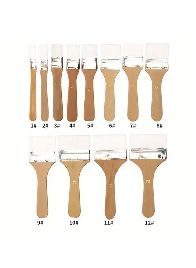 12 Pcs White Nylon Hair Board Brush Set Acrylic Water Oil Painting Gouache Brushes Wooden Handles - Image 4