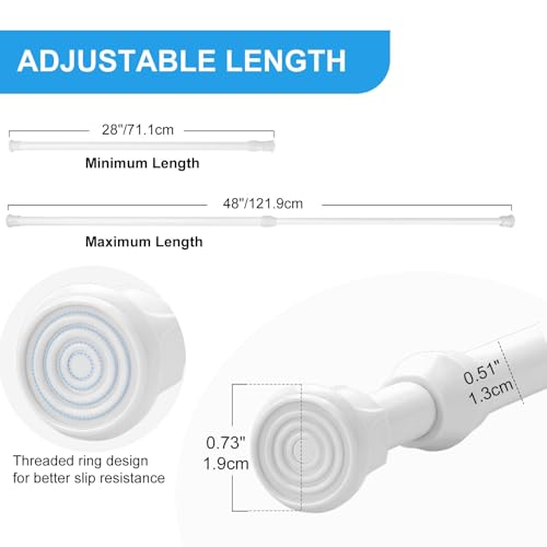 Ginbel Direct 2 Pack Tension Curtain Rod 28-48 Inch, Small Short Adjustable Extendable Spring Loaded Rods for Windows Cabinet Blinds Closet Bedroom Kitchen Bathroom Door No Drilling White - Image 5