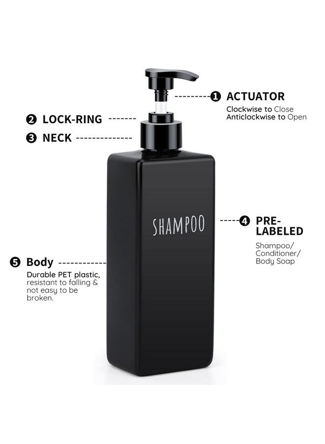 Segbeauty Square Soap Dispenser Black, 3pcs 16.9oz Refillable Shampoo and Conditioner Bottles, 500ml Empty Reusable Plastic Pump Bottle Bathroom Shower Dispenser Set for Body Wash Liquid Gel Lotion - Image 3