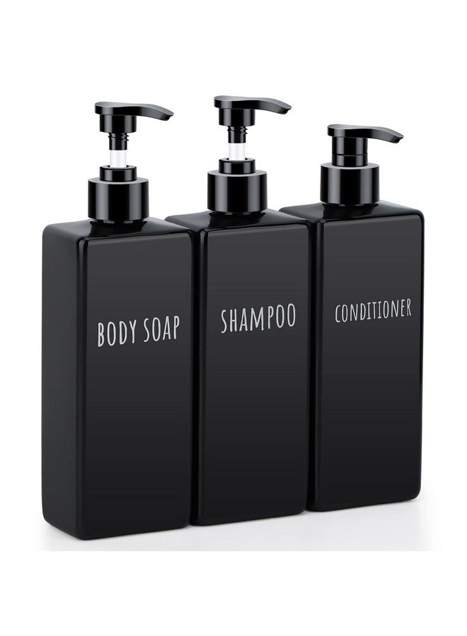 Segbeauty Square Soap Dispenser Black, 3pcs 16.9oz Refillable Shampoo and Conditioner Bottles, 500ml Empty Reusable Plastic Pump Bottle Bathroom Shower Dispenser Set for Body Wash Liquid Gel Lotion - Image 1