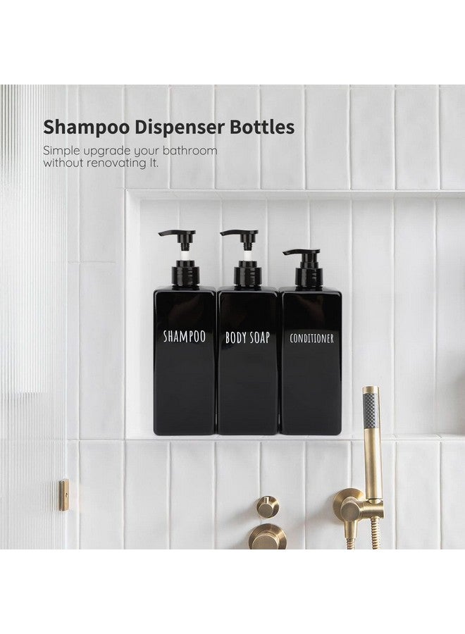 Segbeauty Square Soap Dispenser Black, 3pcs 16.9oz Refillable Shampoo and Conditioner Bottles, 500ml Empty Reusable Plastic Pump Bottle Bathroom Shower Dispenser Set for Body Wash Liquid Gel Lotion - Image 2