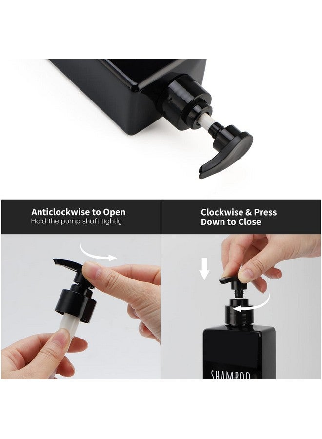 Segbeauty Square Soap Dispenser Black, 3pcs 16.9oz Refillable Shampoo and Conditioner Bottles, 500ml Empty Reusable Plastic Pump Bottle Bathroom Shower Dispenser Set for Body Wash Liquid Gel Lotion - Image 5