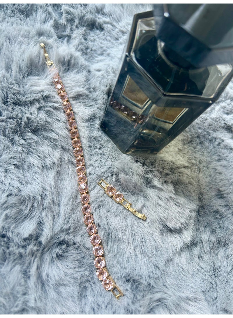 لمسة شعلاء وردية ساطعة: سوار زركون مطلي بالذهب قابل للتعديل - مطلي بالذهب 18 كريت، مقاس 16 أو 19 سم للنساء - Image 2