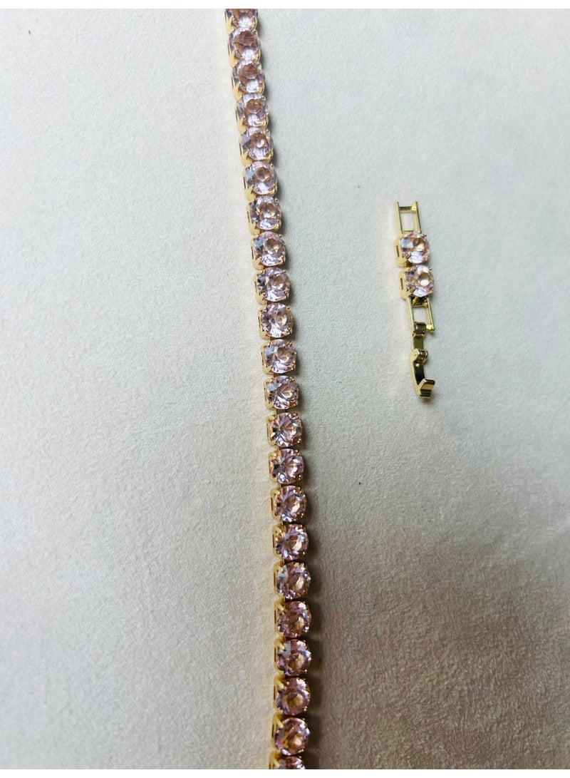 لمسة شعلاء وردية ساطعة: سوار زركون مطلي بالذهب قابل للتعديل - مطلي بالذهب 18 كريت، مقاس 16 أو 19 سم للنساء - Image 3