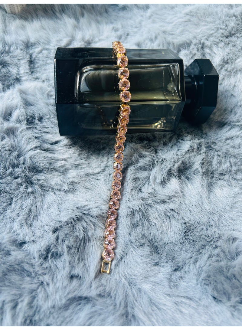 لمسة شعلاء وردية ساطعة: سوار زركون مطلي بالذهب قابل للتعديل - مطلي بالذهب 18 كريت، مقاس 16 أو 19 سم للنساء - Image 4