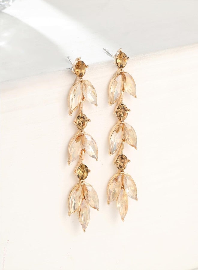 GAOKOXI Champagne Gold Wedding Rhinestone Dangle Earrings Elegant Bridal Crystal Drop Earrings for Women Bridesmaids Guest Party Prom - Image 5
