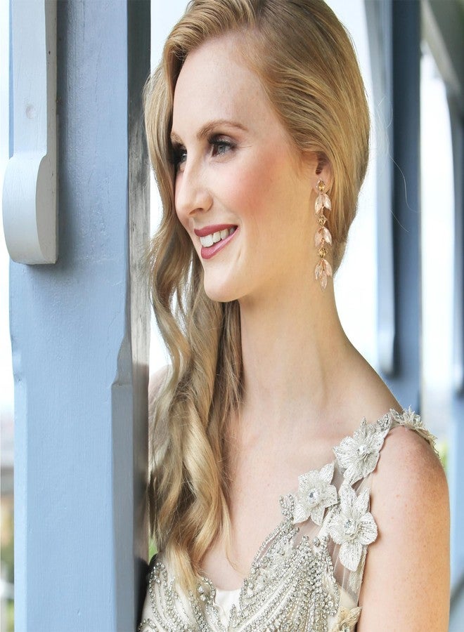 GAOKOXI Champagne Gold Wedding Rhinestone Dangle Earrings Elegant Bridal Crystal Drop Earrings for Women Bridesmaids Guest Party Prom - Image 4