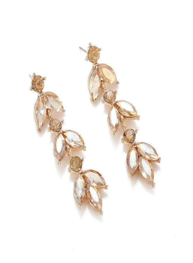 GAOKOXI Champagne Gold Wedding Rhinestone Dangle Earrings Elegant Bridal Crystal Drop Earrings for Women Bridesmaids Guest Party Prom - Image 1