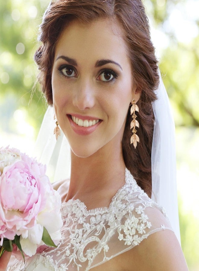 GAOKOXI Champagne Gold Wedding Rhinestone Dangle Earrings Elegant Bridal Crystal Drop Earrings for Women Bridesmaids Guest Party Prom - Image 3