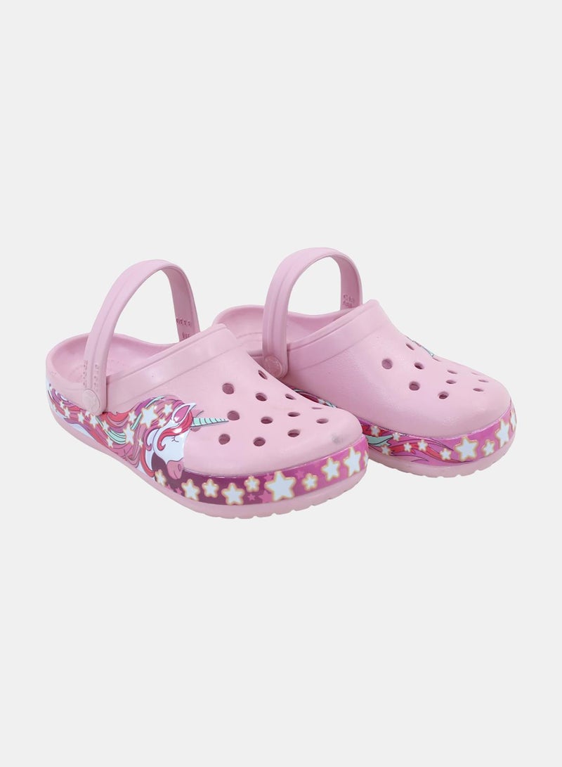 crocs Girls Rubber Crocs – Pink with Unicorn Design - Image 1