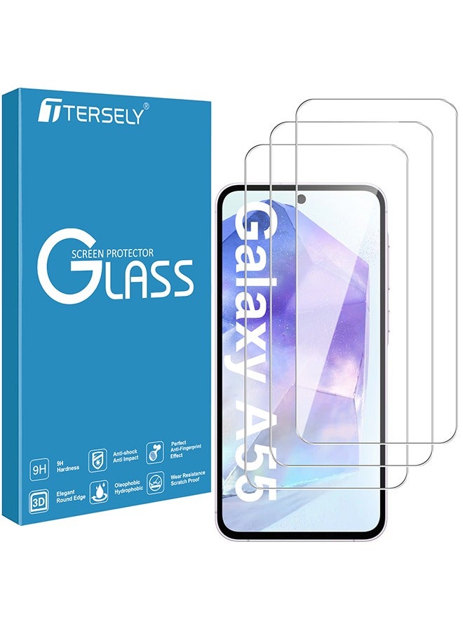 بشكل مختصر [3 عبوات] واقي شاشة زجاجي 9H زجاج مقوى 9H لسامسونج جالاكسي A55 5G، واقي شاشة زجاجي مضاد للكسر، فائق الوضوح ومضاد للكسر - Image 1