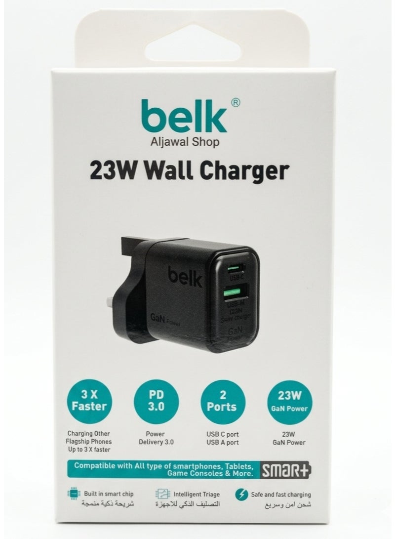 Belk 23W Dual USB PD Wall Charger , Black - Image 1