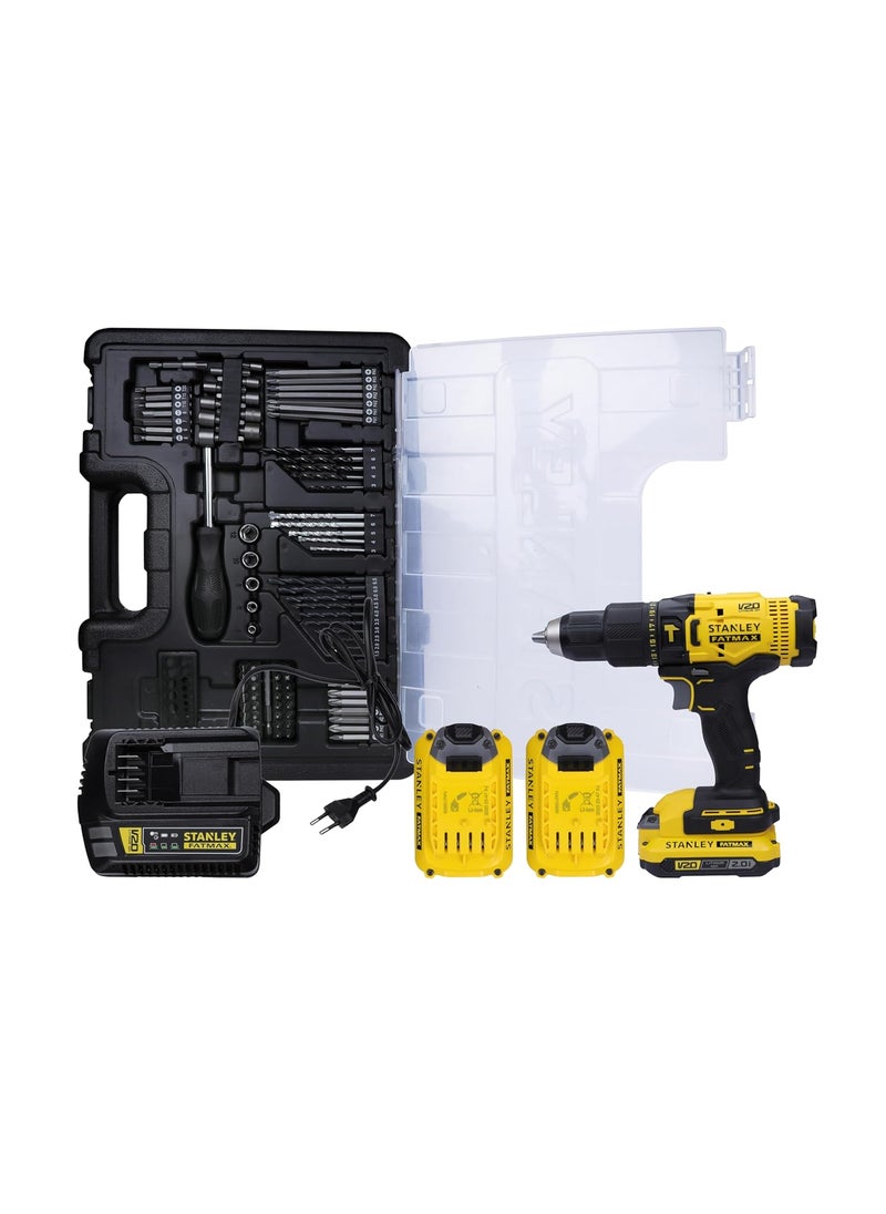 Stanley STANLEY FATMAX SCD711D2KAB1 20V 20Ah 13 mm Cordless Brushed Hammer Drill Machine With 100pcs Accessories Kit 2x20Ah Liion Batteries 1pc Charger  - Image 1