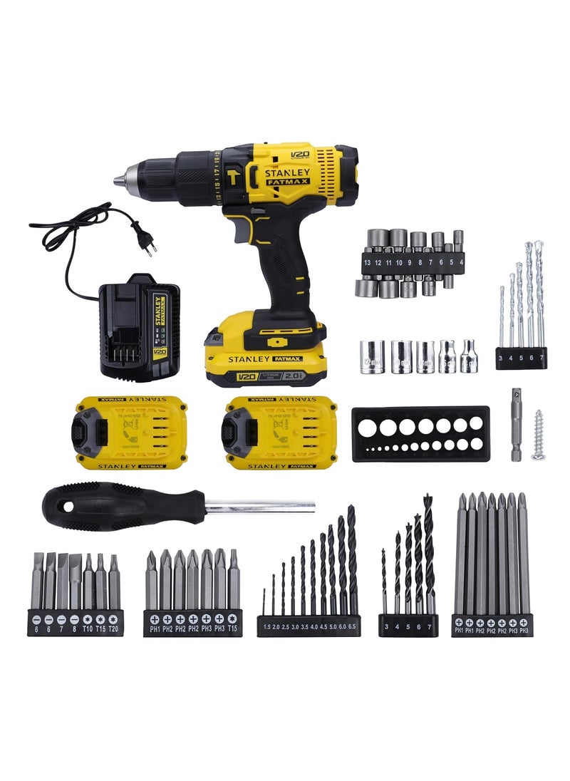 Stanley STANLEY FATMAX SCD711D2KAB1 20V 20Ah 13 mm Cordless Brushed Hammer Drill Machine With 100pcs Accessories Kit 2x20Ah Liion Batteries 1pc Charger  - Image 3