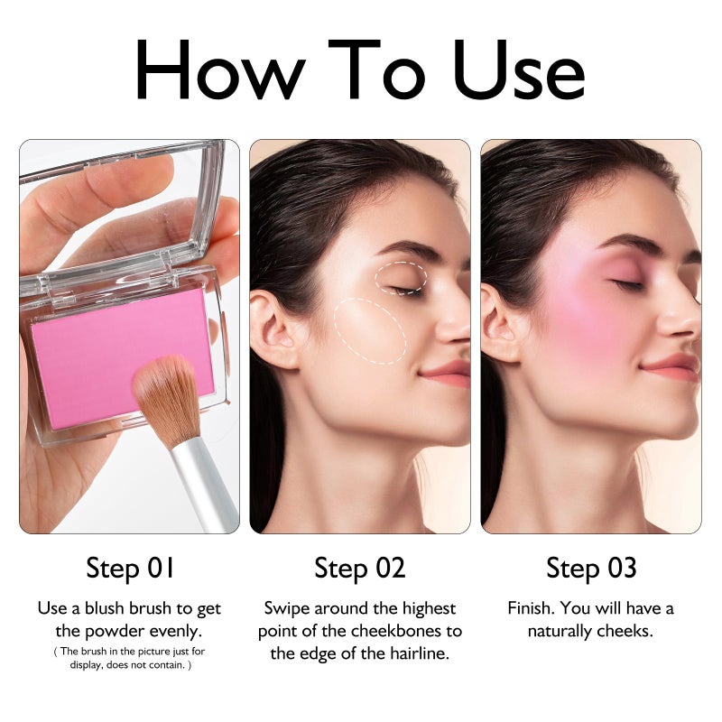 KYDA Pink Blush Powder, Make Up Pink Face Powder Face Blusher, Blendable Formula, Lasting Moisturizing, Ultra Fine Lightweight Texture - Image 5