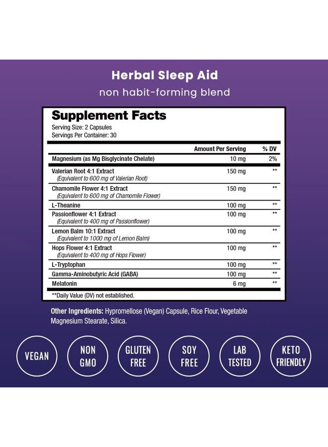 10-in-1 Natural Sleep Aids for Adults - Melatonin, Lemon Balm 1000mg, Chamomile 400mg, Valerian Root 600mg, L Theanine, L Tryptophan, GABA, Magnesium Sleep Aid