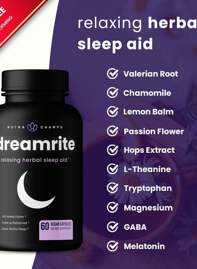 10-in-1 Natural Sleep Aids for Adults - Melatonin, Lemon Balm 1000mg, Chamomile 400mg, Valerian Root 600mg, L Theanine, L Tryptophan, GABA, Magnesium Sleep Aid