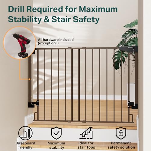 Cumbor 29.2–43" Baby Gate for Stairs, Hardware Mounted (Drill Required), Expandable No Bottom Bar Dog Gate, Auto Close Extra Wide Walk Thru, Pet & Toddler Proof Gate, Top & Bottom of Stairways (Brown) - Image 4