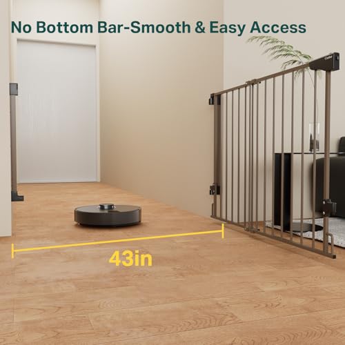 Cumbor 29.2–43" Baby Gate for Stairs, Hardware Mounted (Drill Required), Expandable No Bottom Bar Dog Gate, Auto Close Extra Wide Walk Thru, Pet & Toddler Proof Gate, Top & Bottom of Stairways (Brown) - Image 2