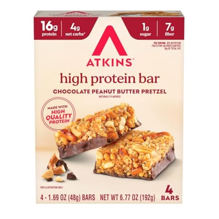 Atkins بار أتكينز عالي البروتين، زبدة الفول السوداني بالشوكولاتة والبرزل، مناسب للكيتو، خالي من الجلوتين، 4 قطع (عبوة من 1) - Image 2