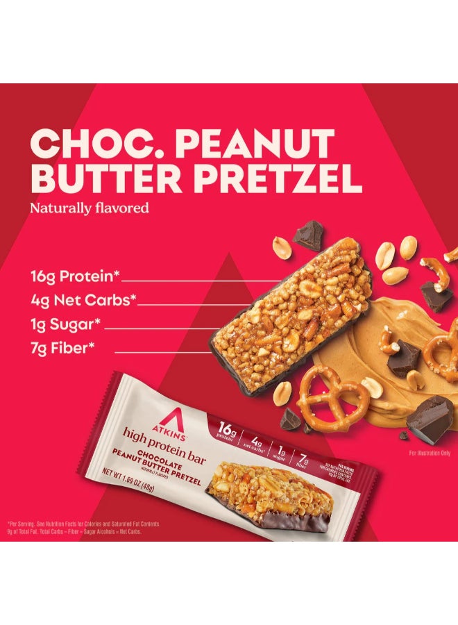Atkins High Protein Bar, Chocolate Peanut Butter Pretzel, Keto Friendly, Gluten Free, 4 Count (Pack of 1) - Image 1