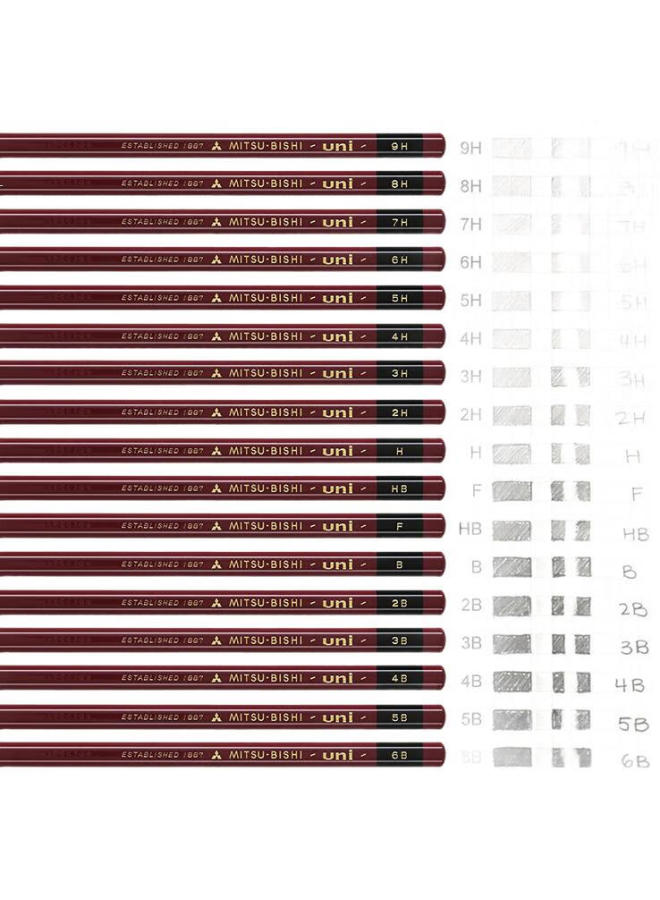 Uni Mitsubishi (Uni) Gold Pencil 3H, Wooden Pencil For Writing, Drawing, And Design, 12 Pencils/Box (With Eraser), 1887 - Image 1