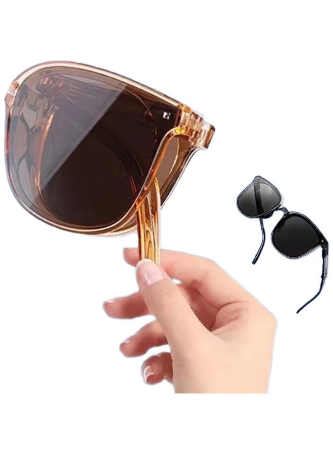 YIDUN Foldable Sunglasses, Unisex Portable Anti-Glare Square Frame Glasses, Tea Color - Image 2