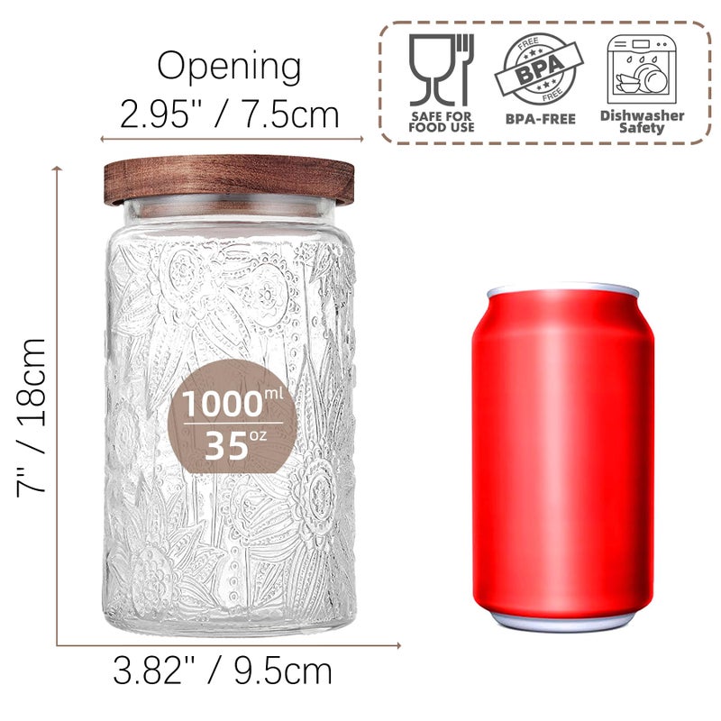 Custde Glass Storage Jars With Airtight Lid, 35oz Container For Kitchen Counter with Wooden Lid, brown sugar, candy, coffee, cookie, salt, tea, cute Jar (35oz Large Sunflower) - Image 2