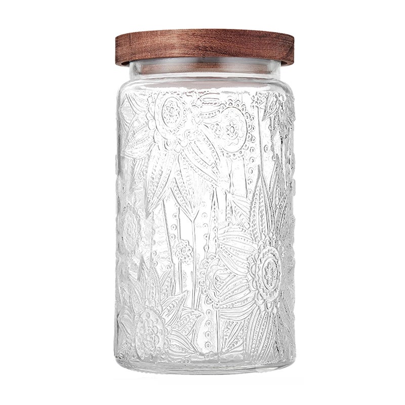 Custde Glass Storage Jars With Airtight Lid, 35oz Container For Kitchen Counter with Wooden Lid, brown sugar, candy, coffee, cookie, salt, tea, cute Jar (35oz Large Sunflower) - Image 1