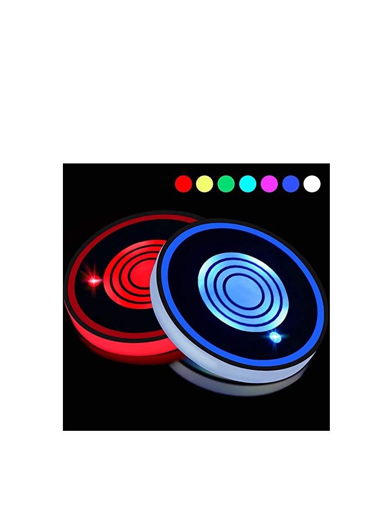 SYOSI 2 PCS LED Cup Holder Lights, Car Logo Coaster with 7 Colors Changing USB Charging Mat, Luminescent Cup Pad Interior Atmosphere Lamp Decoration Light