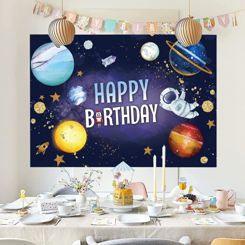 GAOTU Space Happy Birthday Backdrop Banner Galaxy Astronaut Rocket Background Solar System Planets Poster for Kids Boys Themed Party Decorations Back to School Supplies 5x3ft - Image 5