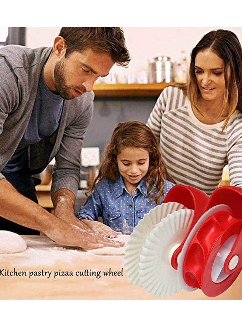 SOLARAE Pack of 4, Baking Cutter/Pastry Cutter/Dough Roller Knife/Pasta Tool/Cookie Pie/Pizza Bread Lattice Cutter Plastic Wheel for Pizza Crust Pie Decoration, Red+White - Image 3