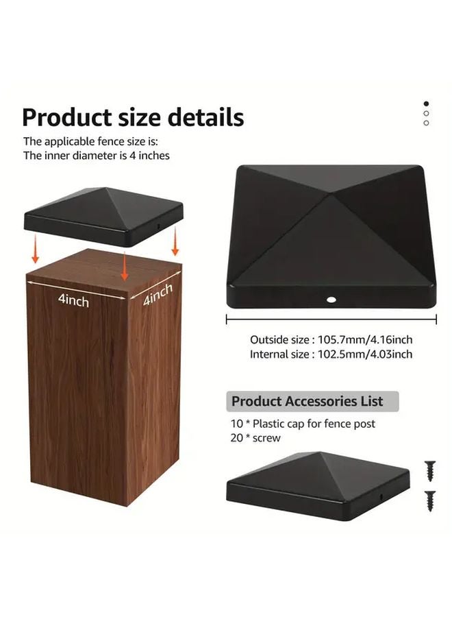 10pcs Black Pyramid Fence Post Caps For 4x4 Wood Posts No Drill Easy Installation - Image 3