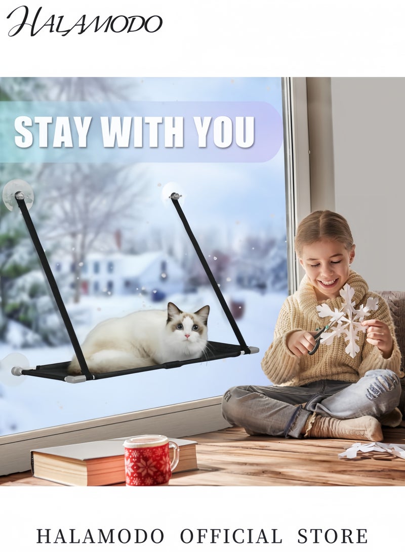 Cat Window Perch Large Cat Hammock with Strong Suction Cups Sturdy Window Seat for Cats Comfortable Resting Spot for Large and Medium Cats Indoor Cat Bed - Image 2
