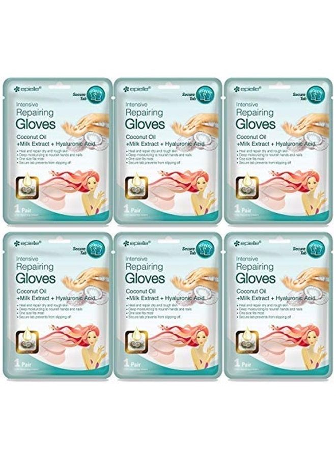Epielle Intensive Repairing Hand Masks (Gloves-6pk) for Dry Hands Spa Masks Hand cream & lotion | Coconut Oil + Milk Extract + Hyaluronic Acid, Mothers Day Gifts 